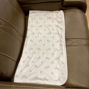Little English White Baby Blanket with Blue Bunnies Print
